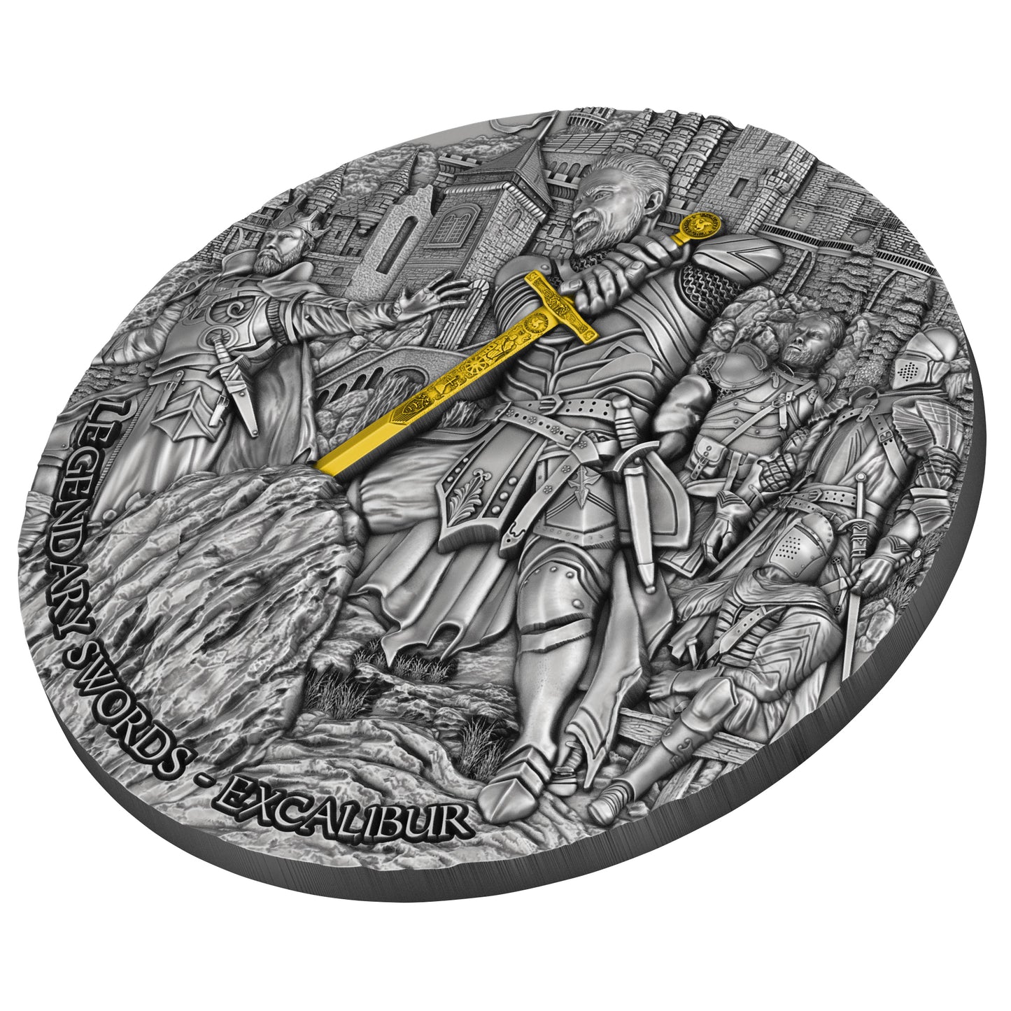 Niue Legendary Swords - Excalibur 2024 - Antik Finish - Gold Plated - 2 oz Silber***