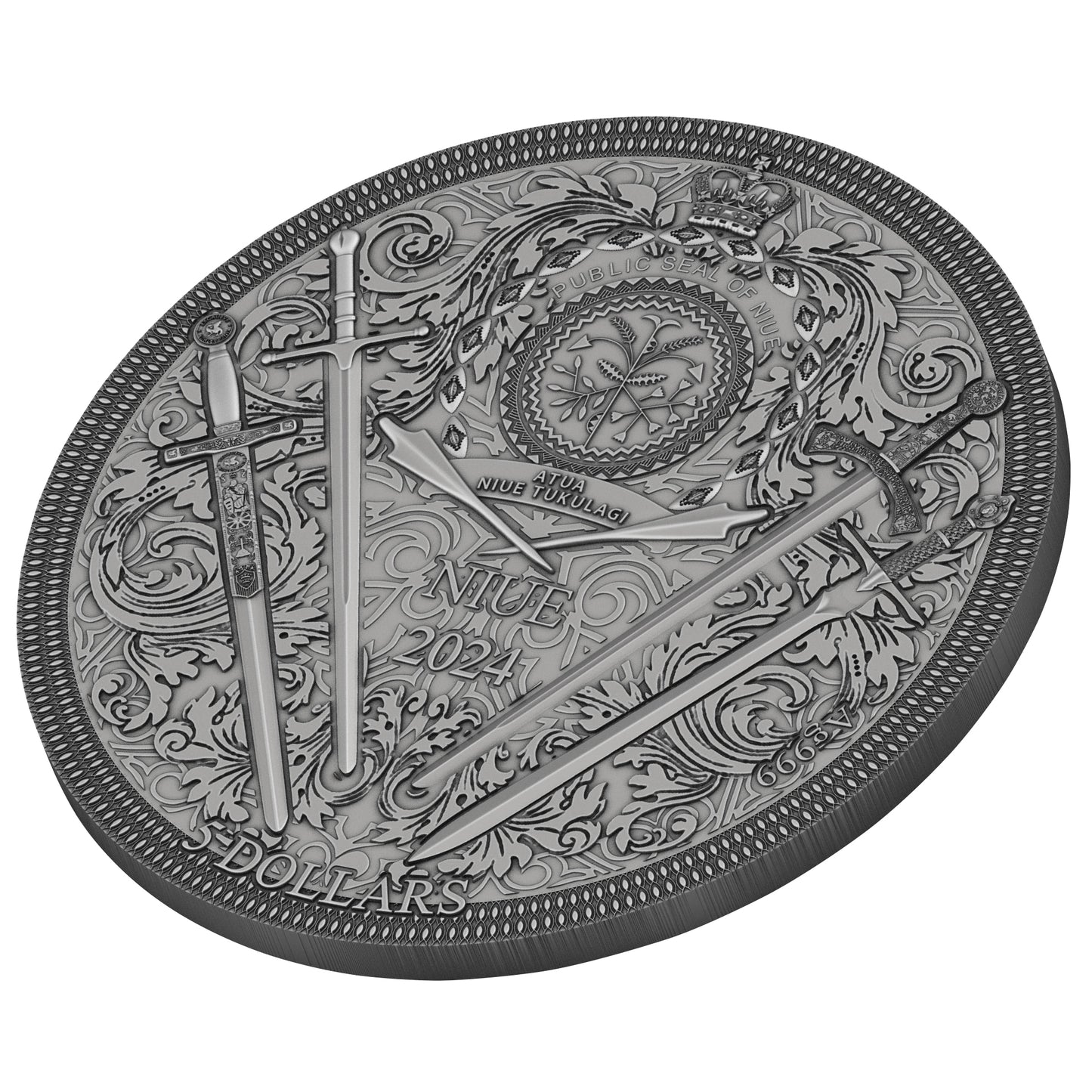 Niue Legendary Swords - Excalibur 2024 - Antik Finish - Gold Plated - 2 oz Silber***