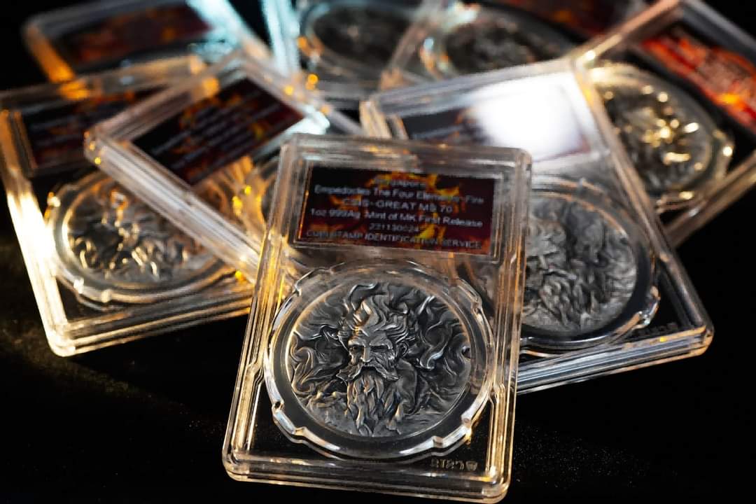 Empedocles Theory - The Four Elements - (1) Fire -1 oz Silbermedaille - MS-70 Graded im Blister***