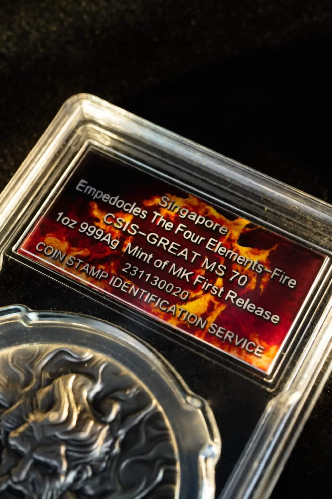 Empedocles Theory - The Four Elements - (1) Fire -1 oz Silbermedaille - MS-70 Graded im Blister***