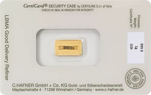Goldbarren 1 Gramm C. Hafner Gold Feingold 999.9 im Blister mit Zertifikat**