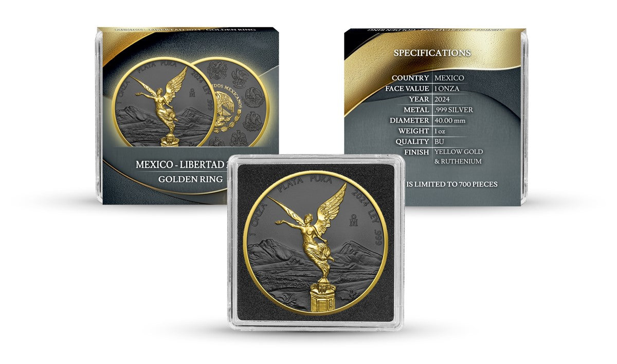 Mexico Libertad 2024 - Golden Ring - 1 oz Silbermünze Ruthenium Gelbgold***