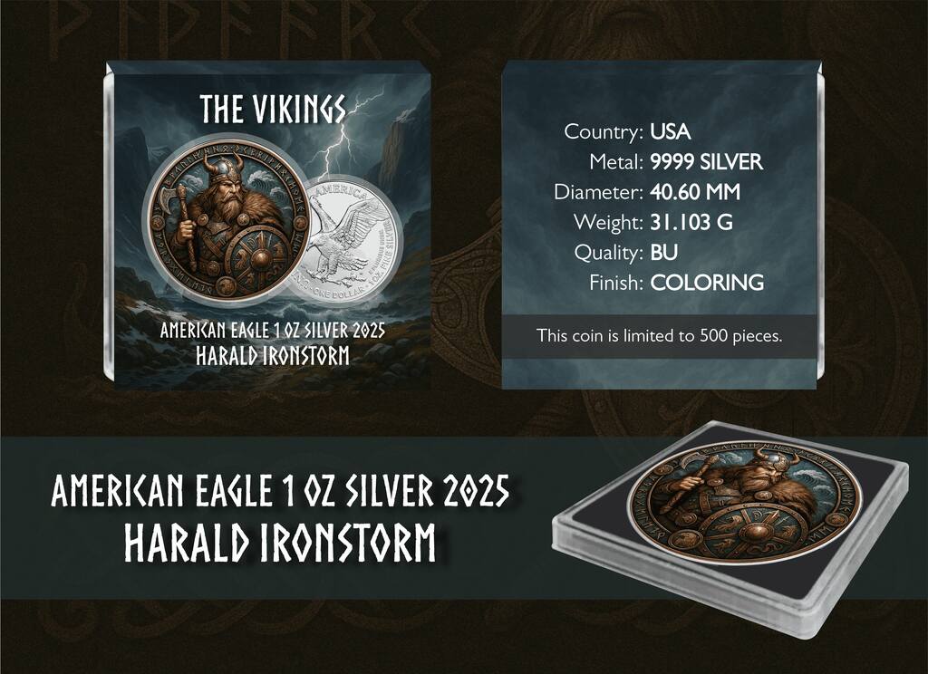 American Silver Eagle - The Vikings - Harald Ironstorm - 2025 - Color Farbe 1 oz Silbermünze