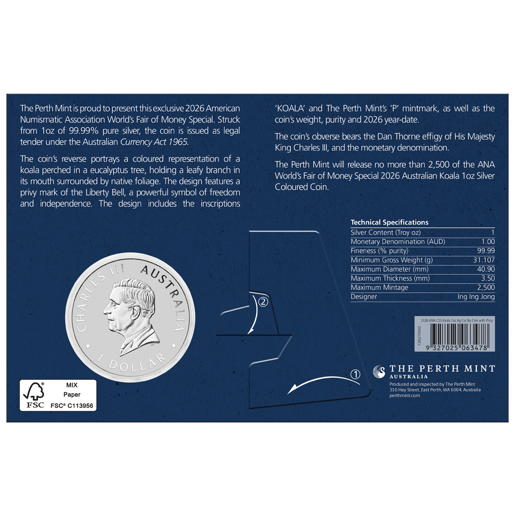 Australien Koala 2026 - ANA Coin Show Special Pittsburgh - 1 oz Silbermünze Farbe