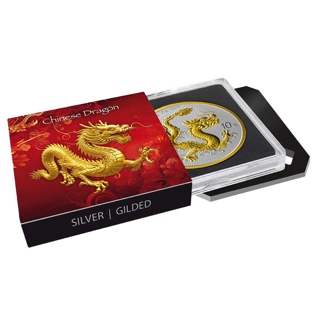 China Chinese Dragon 2025 - 1 oz Silbermünze BU teilvergoldet gilded***