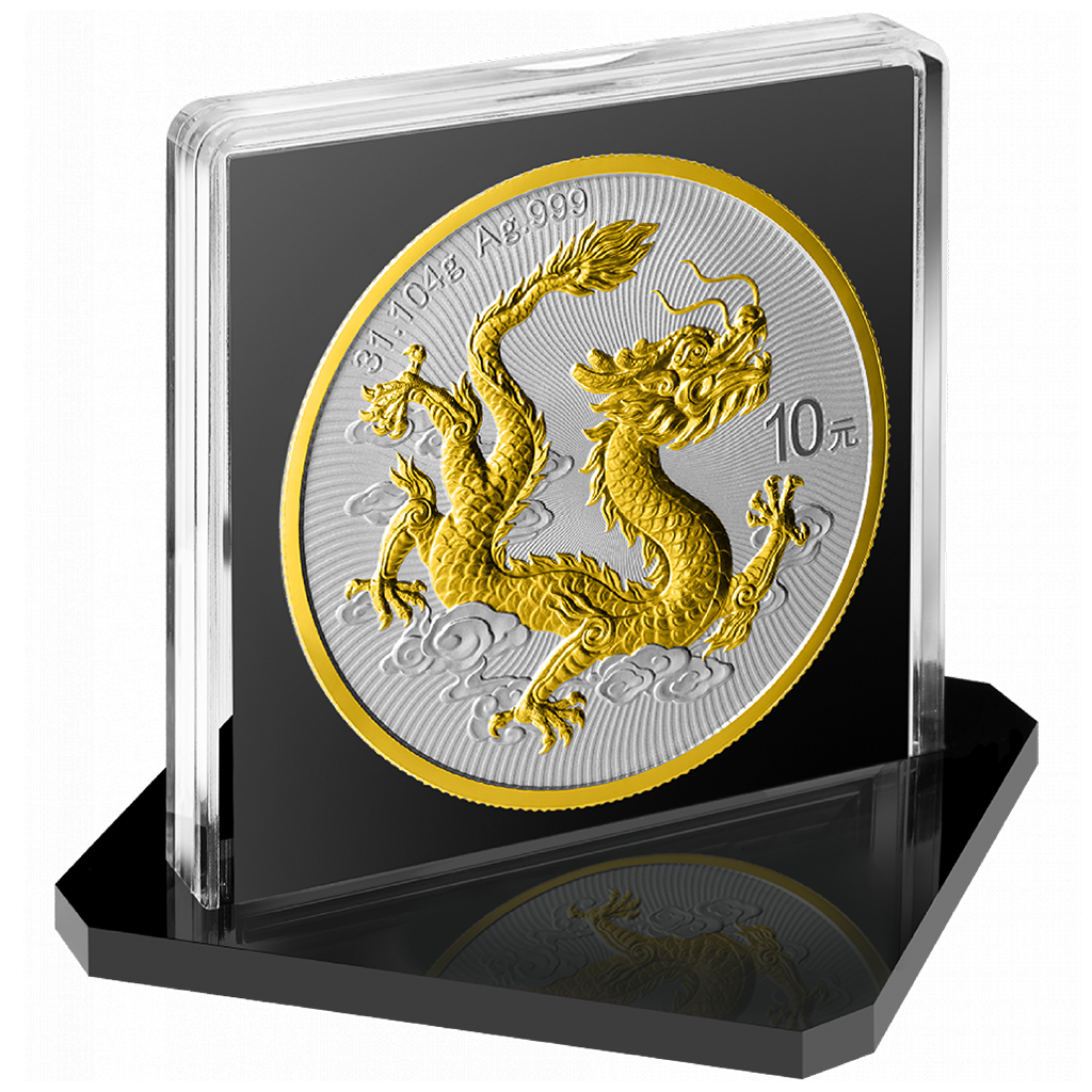 China Chinese Dragon 2025 - 1 oz Silbermünze BU teilvergoldet gilded***