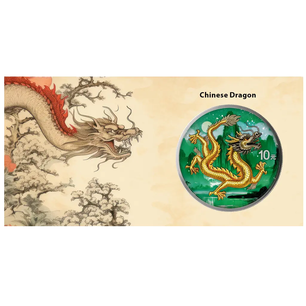China Chinese Dragon 2026 - 1 oz Silbermünze BU Farbe Color