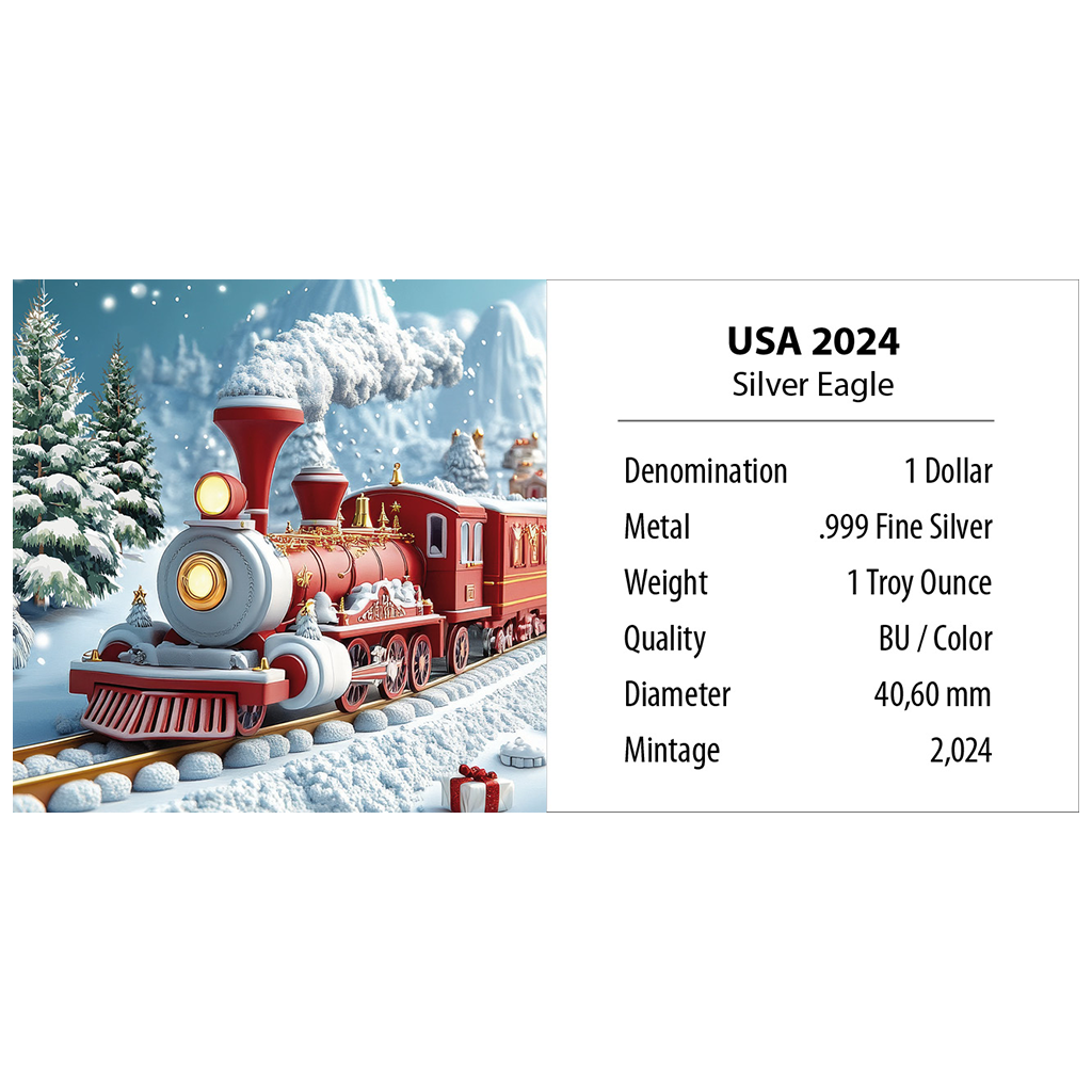American Silver Eagle - Weihnachten - Zug - Xmas - Train - 1 oz Silbermünze 2024