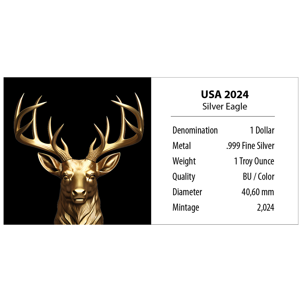 American Silver Eagle - Weihnachten Rentier - Xmas Reindeer - 1 oz Silbermünze 2024