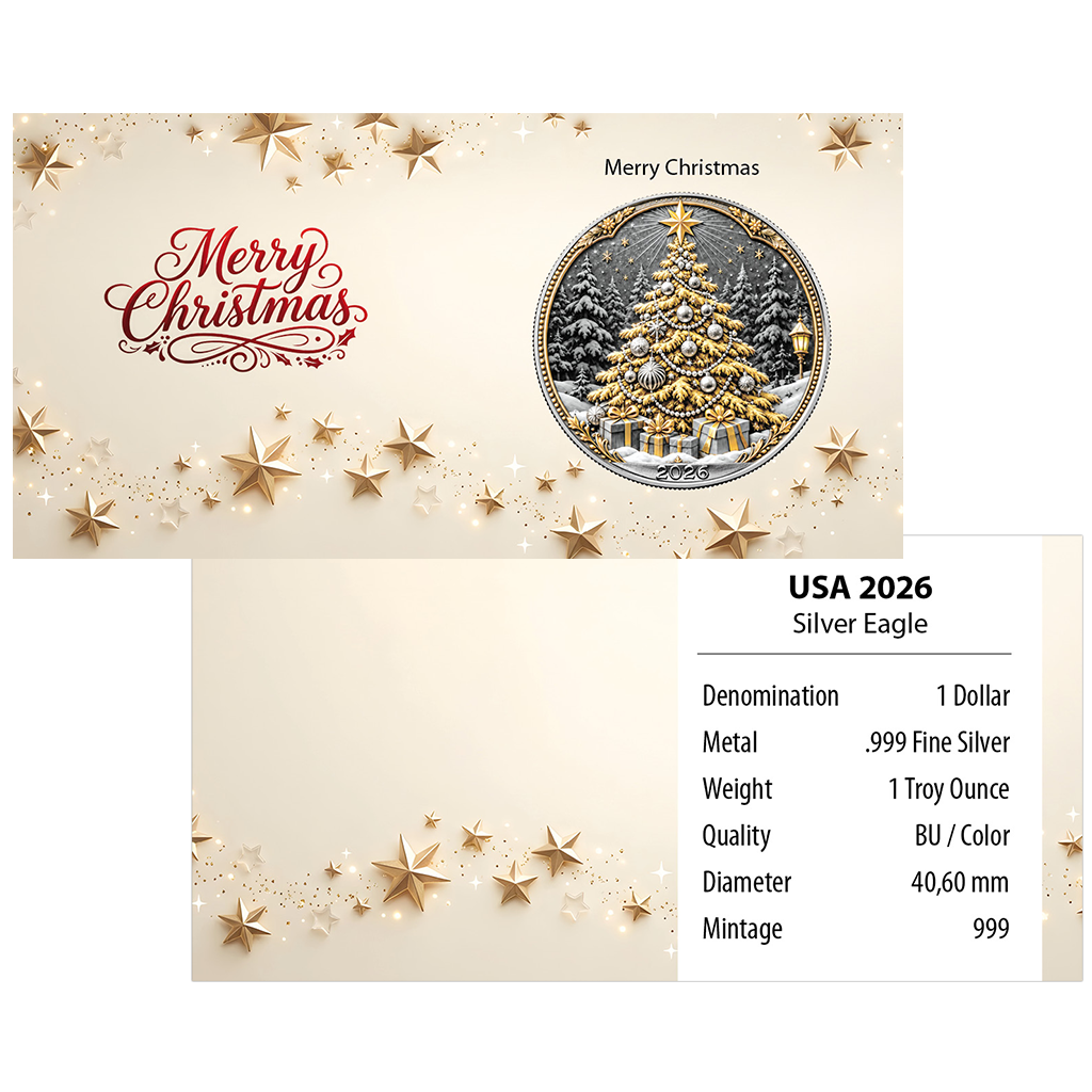 American Silver Eagle 2026 - Weihnachten - Merry Christmas - 1 oz Silbermünze - Farbe - Color