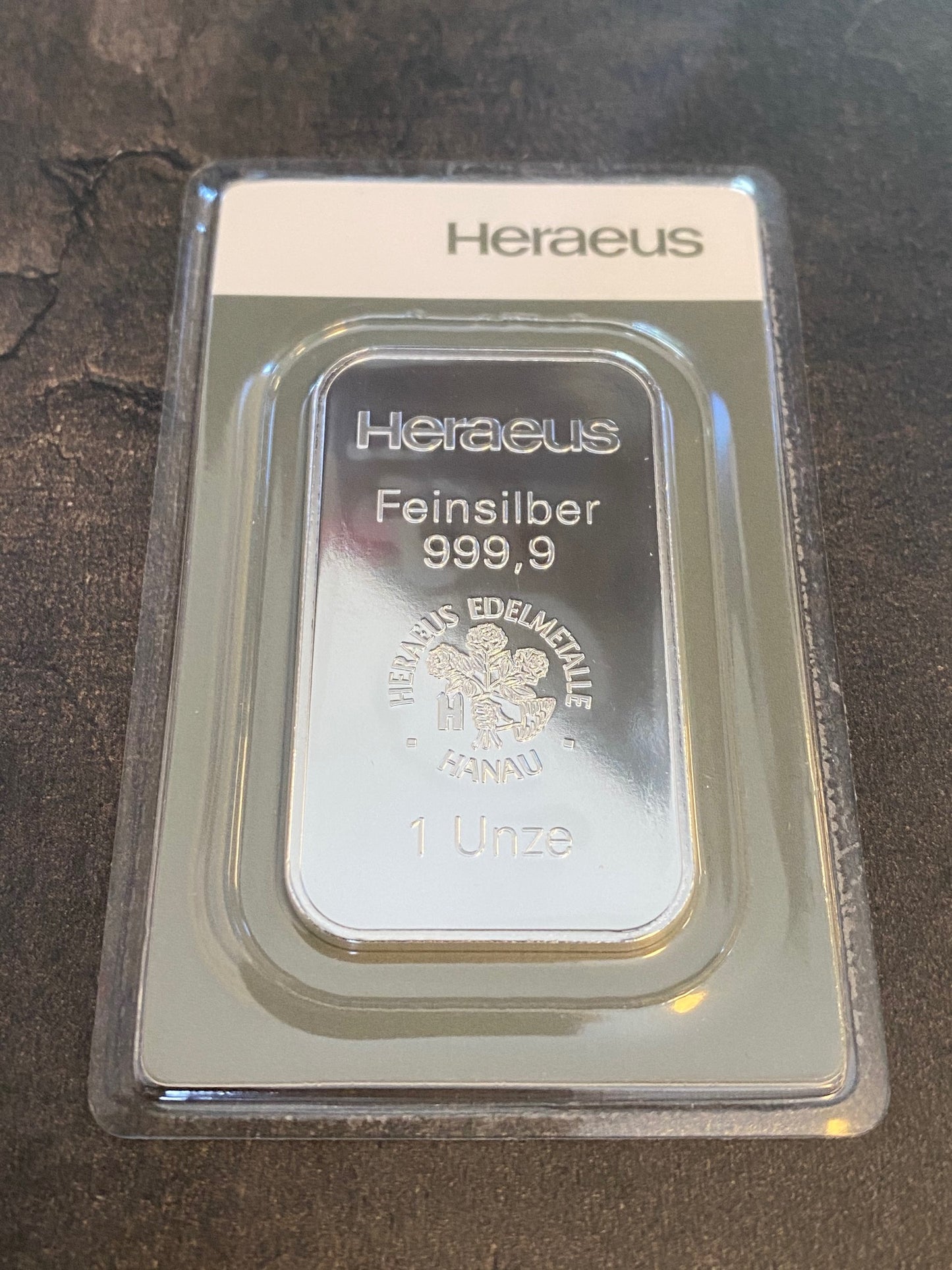 Silberbarren 1 oz Heraeus Silber Barren 999.9 im original Blister