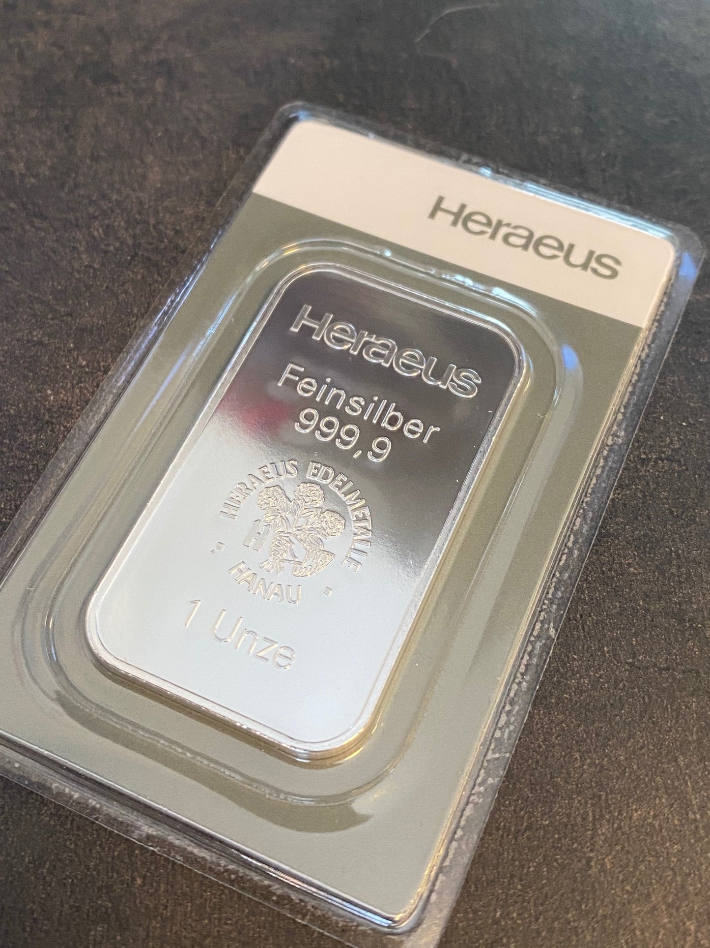 Silberbarren 1 oz Heraeus Silber Barren 999.9 im original Blister