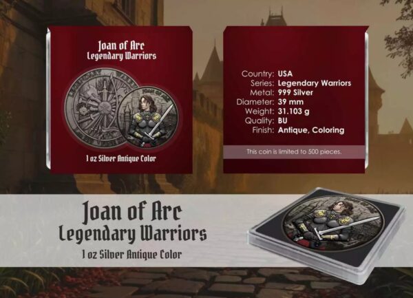 USA - Legendary Warriors - Joan of Arc Silbermedaille BU Antik Color*