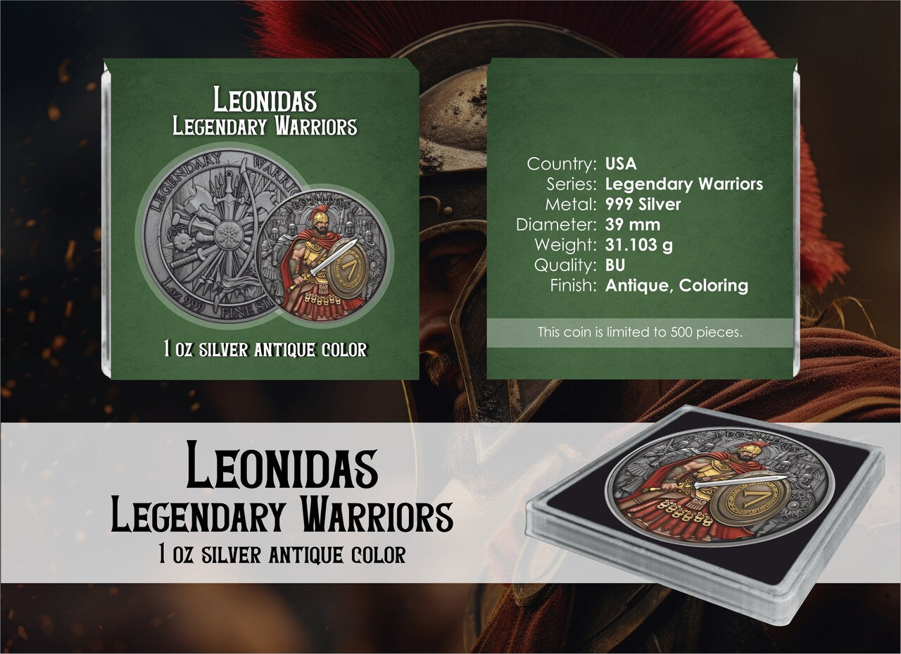 USA - Legendary Warriors - Leonidas (10) -1 oz Silber Antik Finish Color