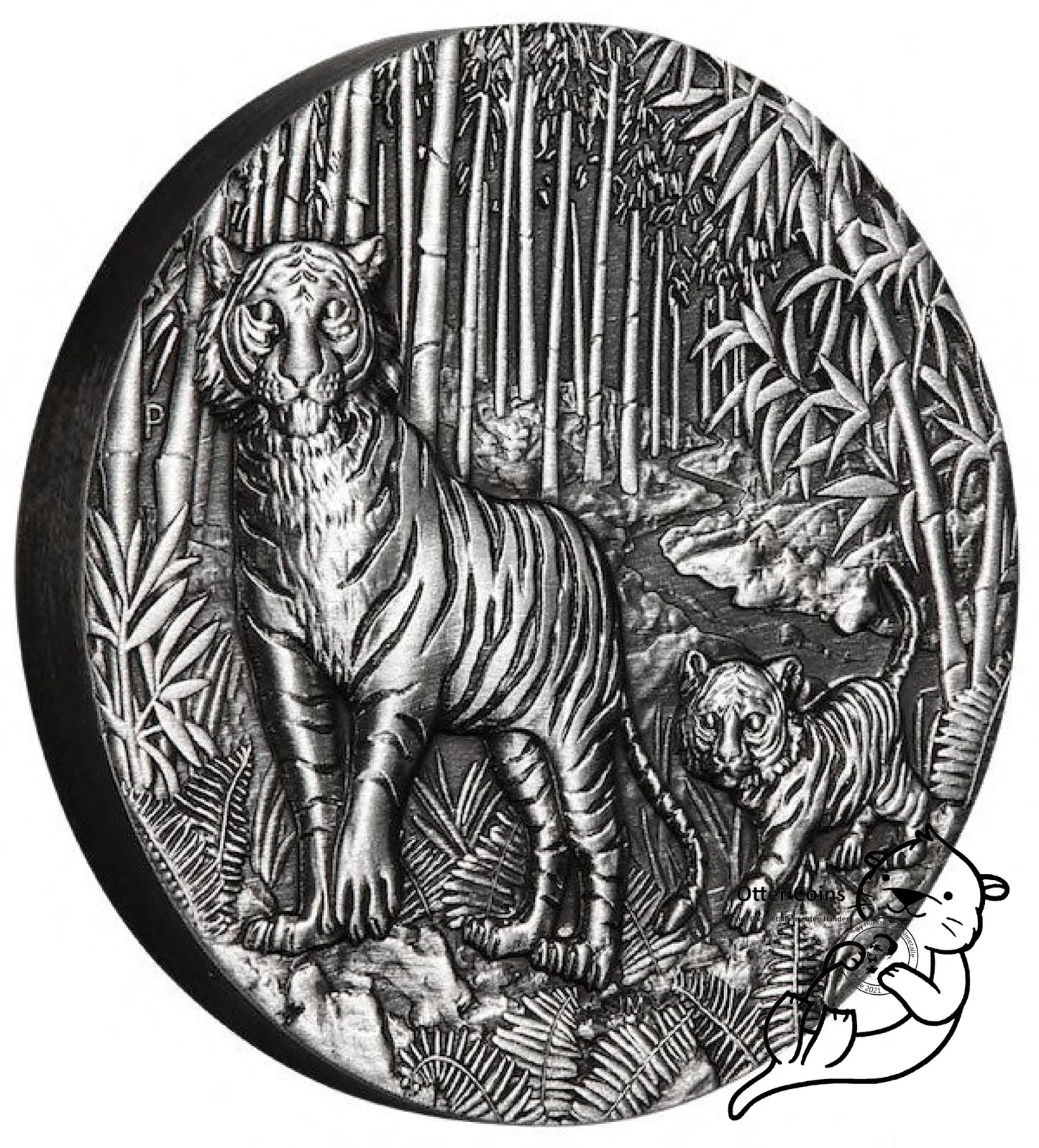 Lunar III Tiger 2 oz Silbermünze Antik Finish 2022