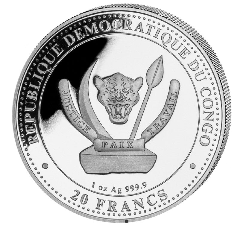 Color Silbermünze 1oz Prehistoric Life II Triceratops 2024 Farbe 20 Francs