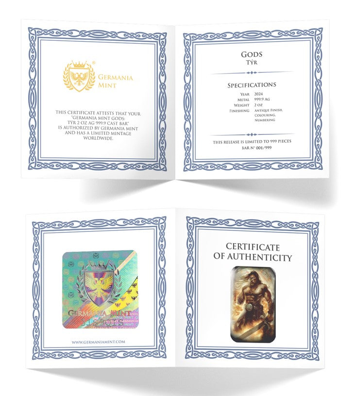 Germania Mint Gods - Tyr - 2 oz Silberbarren Gussbarren