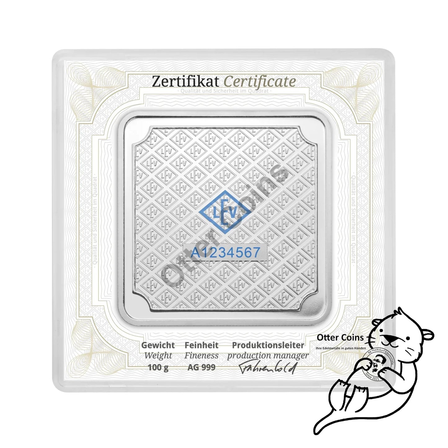 Silberbarren Geiger original - 100 g.999 quadratisch