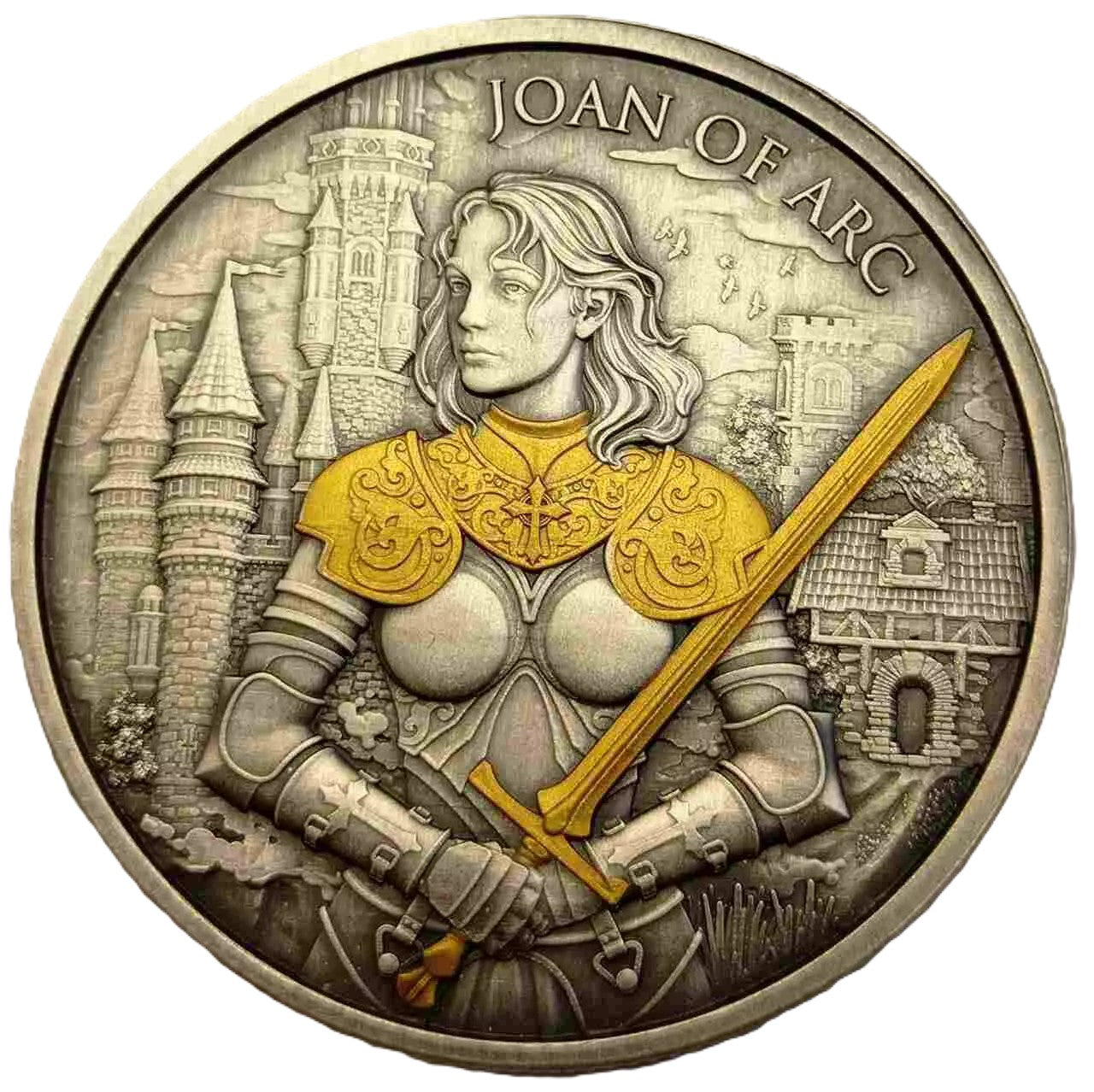 USA - Legendary Warriors- (7.) Joan of Arc - 1 oz Silbermedaille BU Antik - Gilded