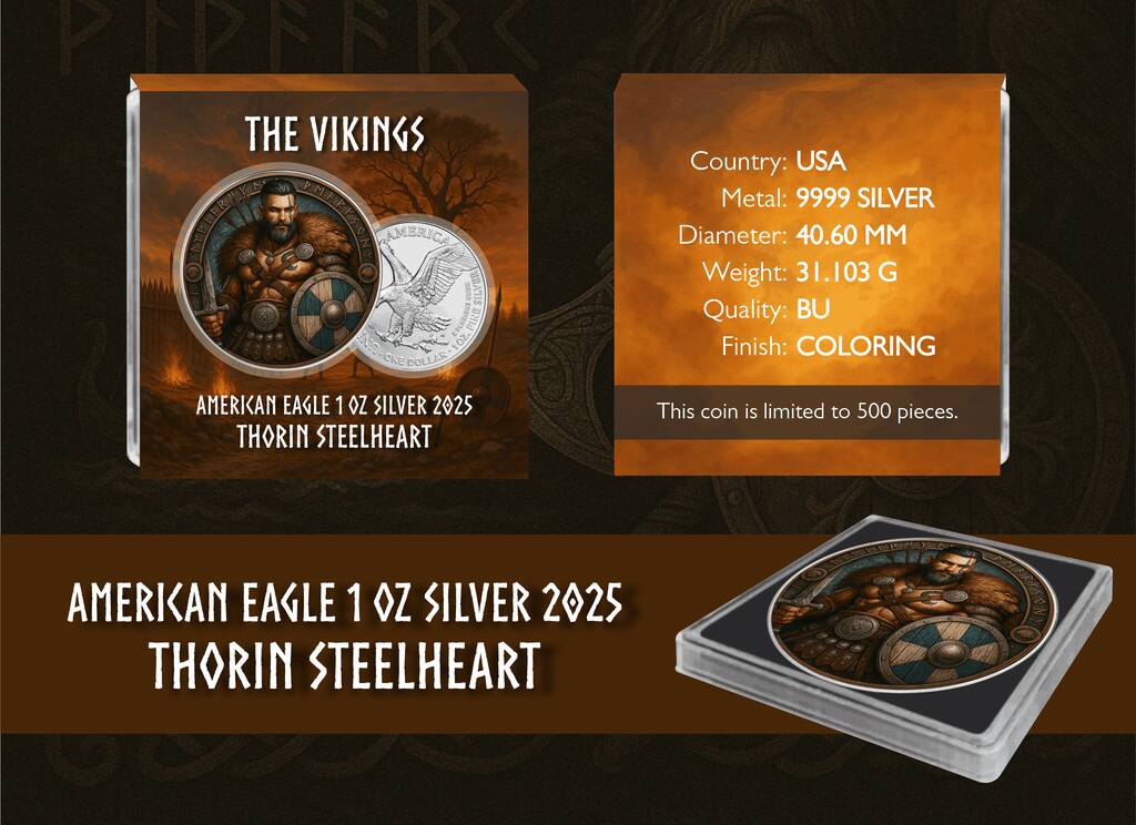 American Silver Eagle - The Vikings - Thorin Steelheart - 2025 - Color Farbe 1 oz Silbermünze