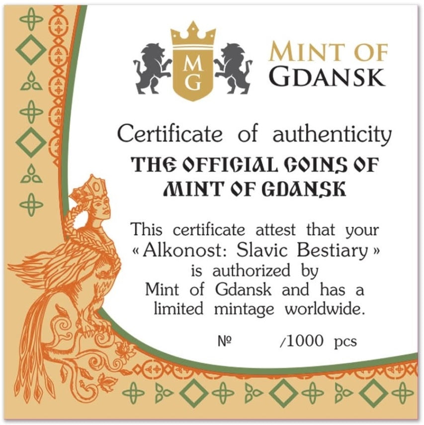 Slavik Bestiary - Alkonost #3. - 1 oz Silbermünze 2025 BU