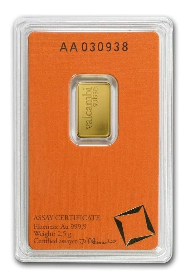 Goldbarren 2,5 Gramm Valcambi Suisse Gold 999 im Blister**