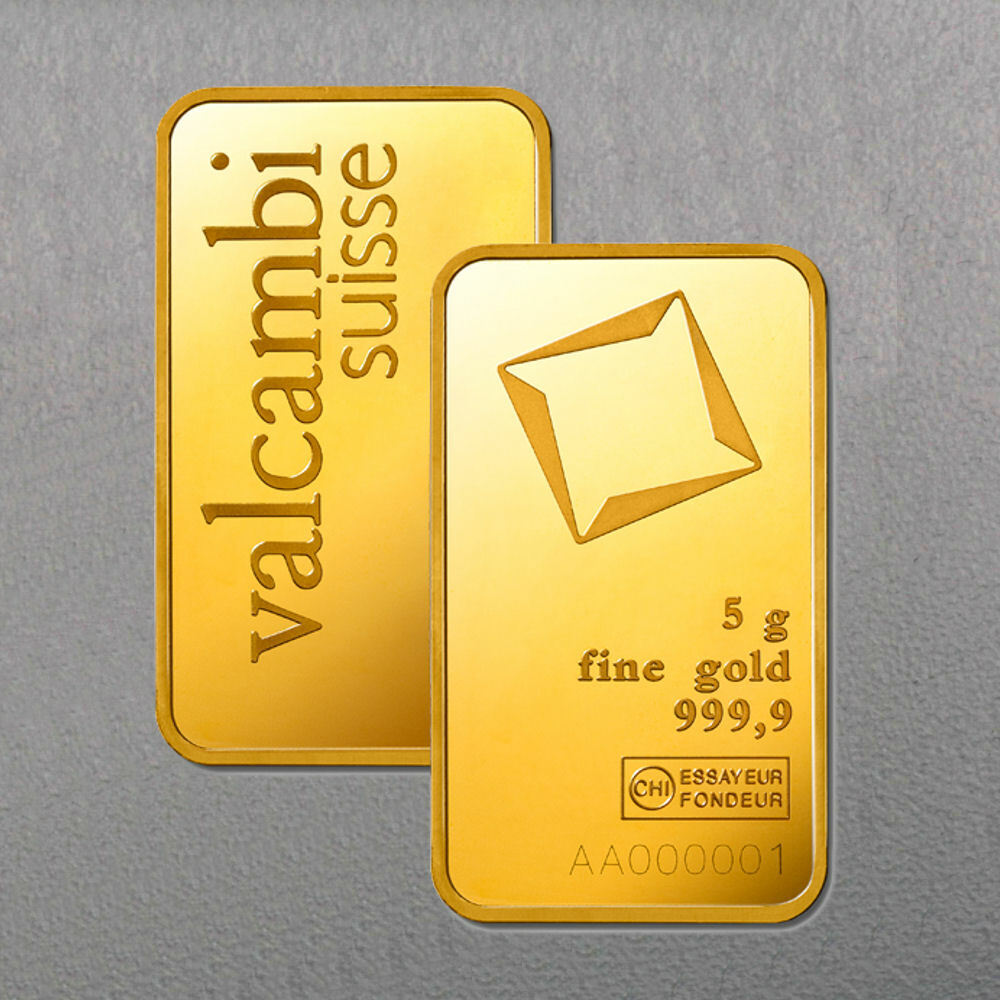 Goldbarren 5 Gramm Valcambi Suisse Gold 999 im Blister**