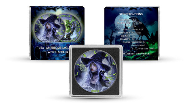 American Eagle Halloween Witch Spells Color 1oz Silber 2024***