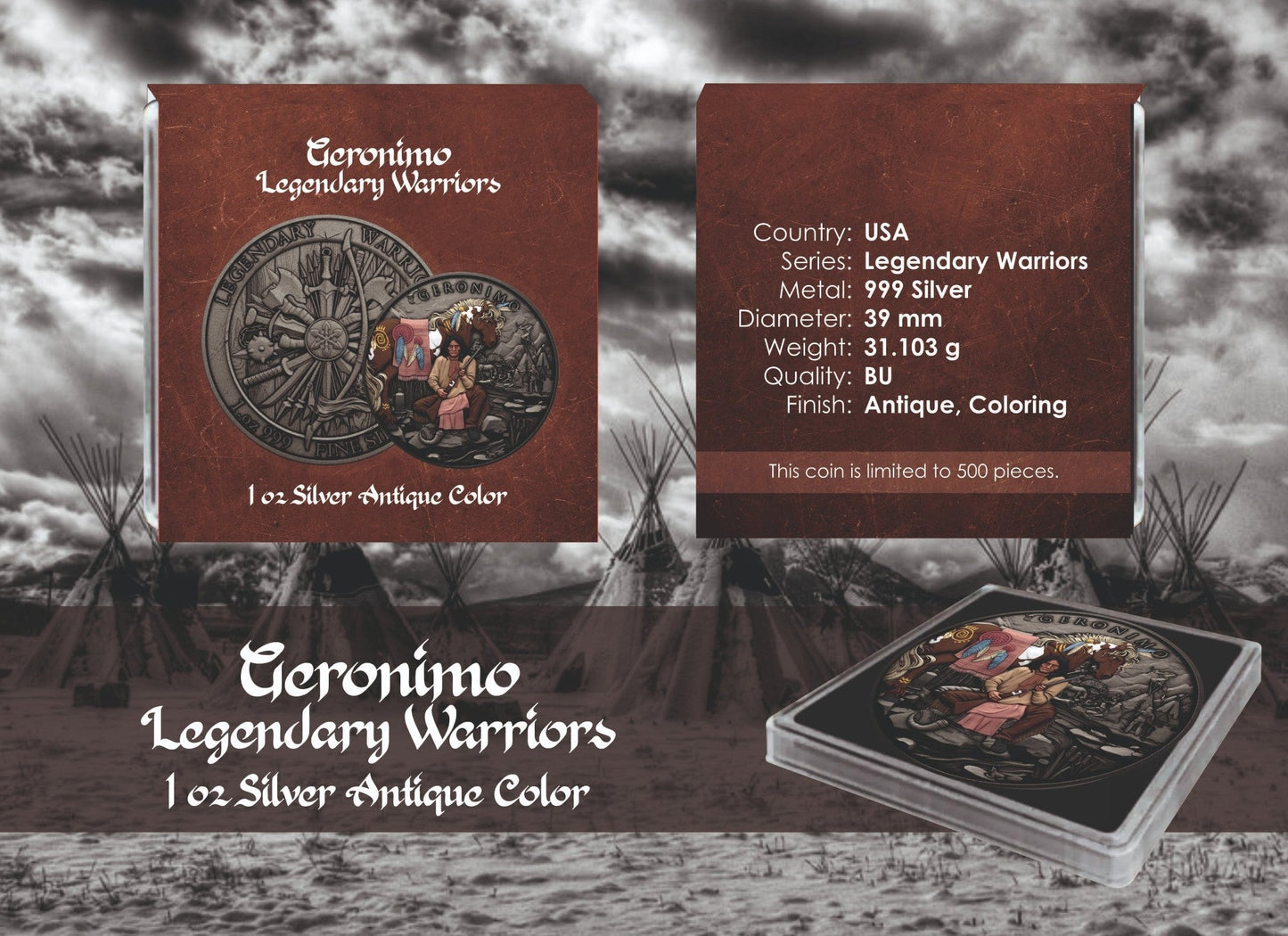 Antik Color USA - Legendary Warriors - Geronimo Ag999 1 Oz