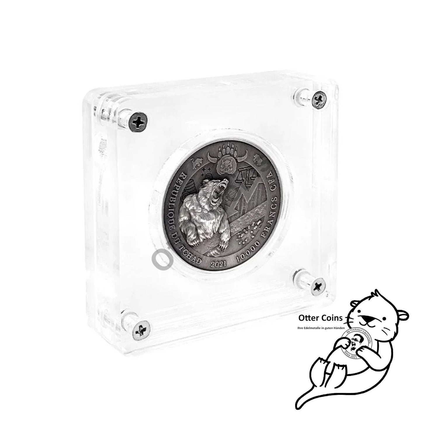 Chad 2 oz Silber Bull vs. Bear Antik High Relief Coin 2021