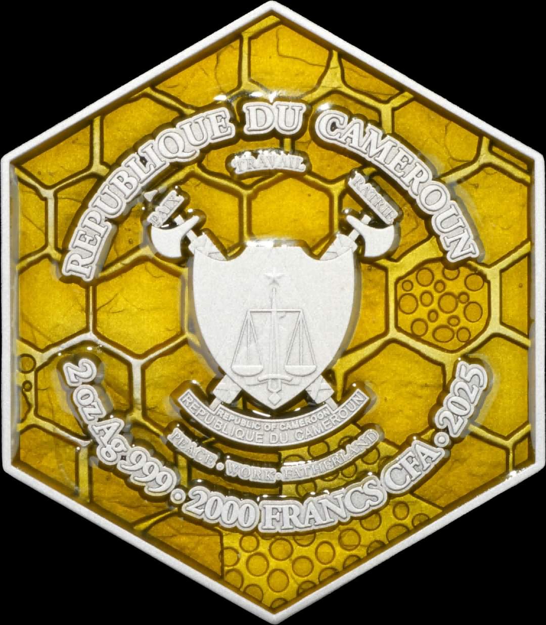 Cameroon Honey Bee 2025 HR Color Shaped Coin 2oz