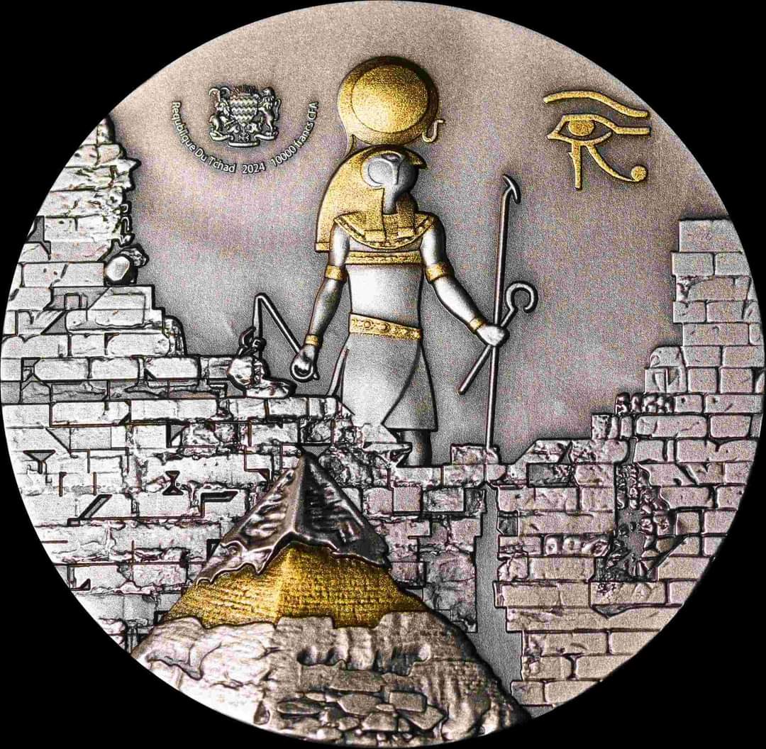 Chad Pyramid of Giza 2024 HR Antik Gilded 2oz Silbermünze*