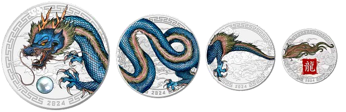 Fiji 4Coin Set 1,85oz Silbermünzen Drache 2024*