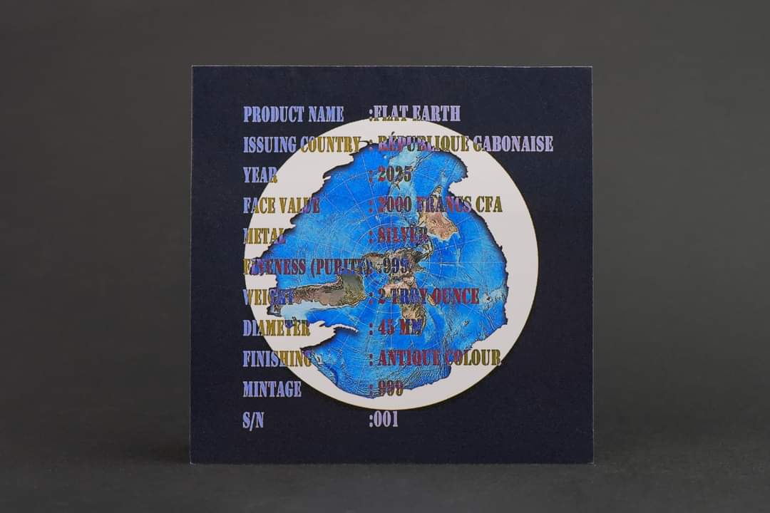 Gabon Flat Earth Theory 2025 HR Antik Color 2oz Silbermünze*