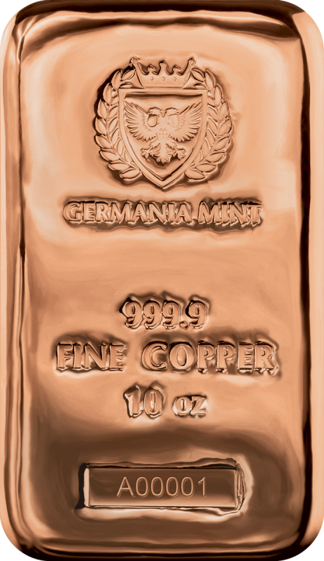 Kupferbarren Germania Mint - 10 oz - gegossen rechteckig