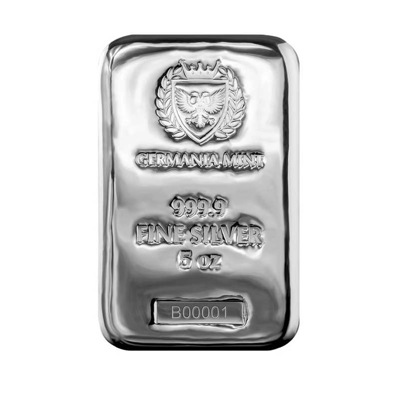 Silberbarren Gussbarren 5 oz Germania Mint 999.9 Silber (Kopie)