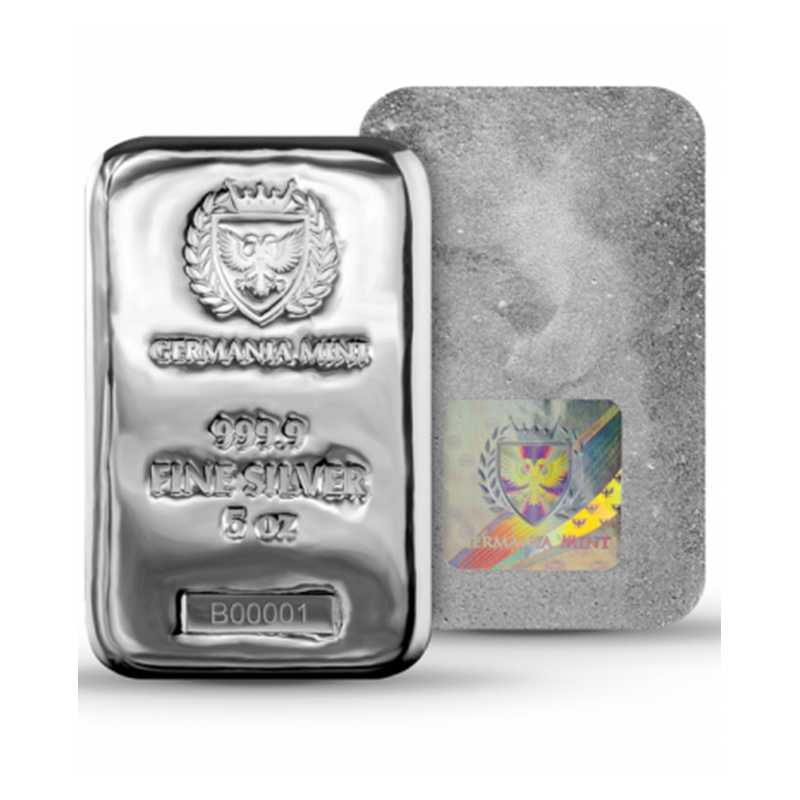 Silberbarren Gussbarren 5 oz Germania Mint 999.9 Silber (Kopie)