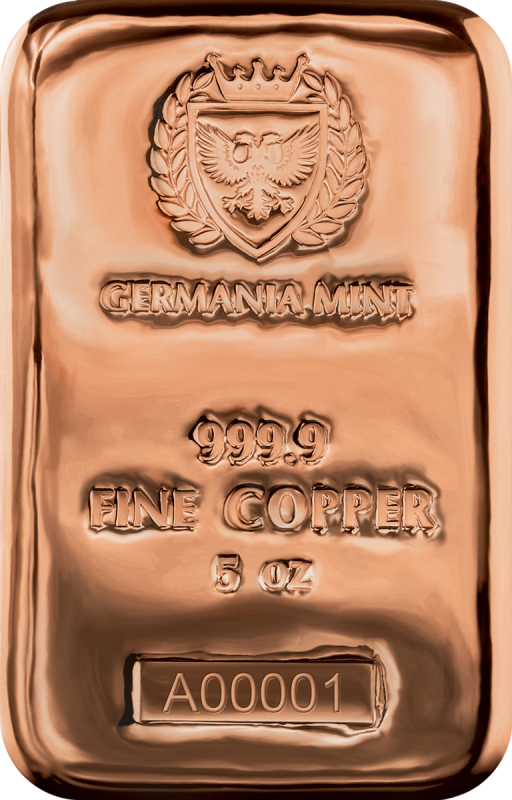 Kupferbarren Germania Mint - 5 oz - gegossen rechteckig