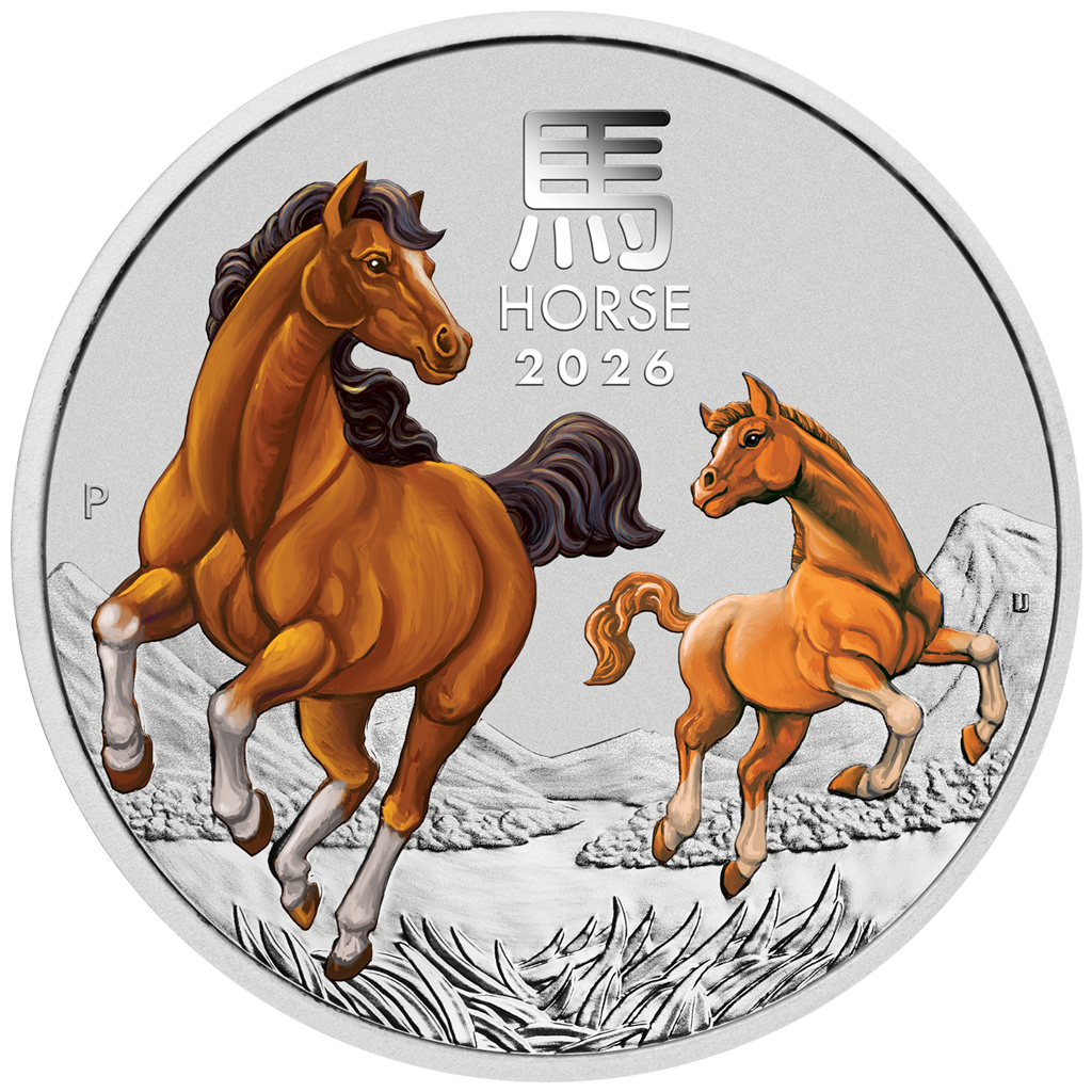 Lunar III Jahr des Pferdes - Hobart Coin Show Special - 2026 1/4 oz Silbermünze Farbe ***