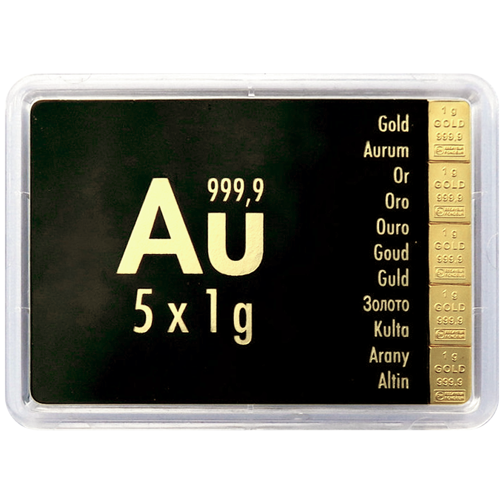 Goldbarren 5 x 1 Gramm Valcambi Goldtafel Gold CombiBar 999.9 Feingold**