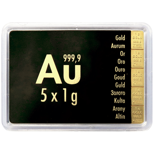 Goldbarren 5 x 1 Gramm Valcambi Goldtafel Gold CombiBar 999.9 Feingold**