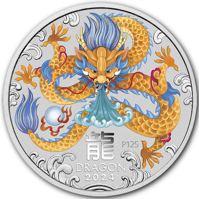 Lunar III Drache 1 Oz Silbermünze coloriert 2024*