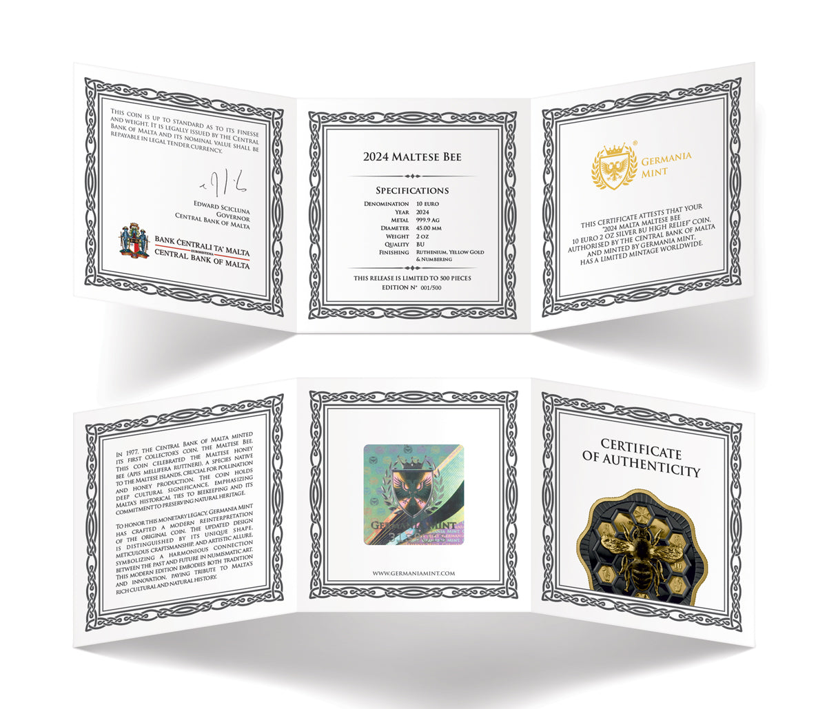Malta Honigbiene - Maltese Bee - Germania Mint 2 oz Silbermünze High Relief Ruthenium Gelbgold