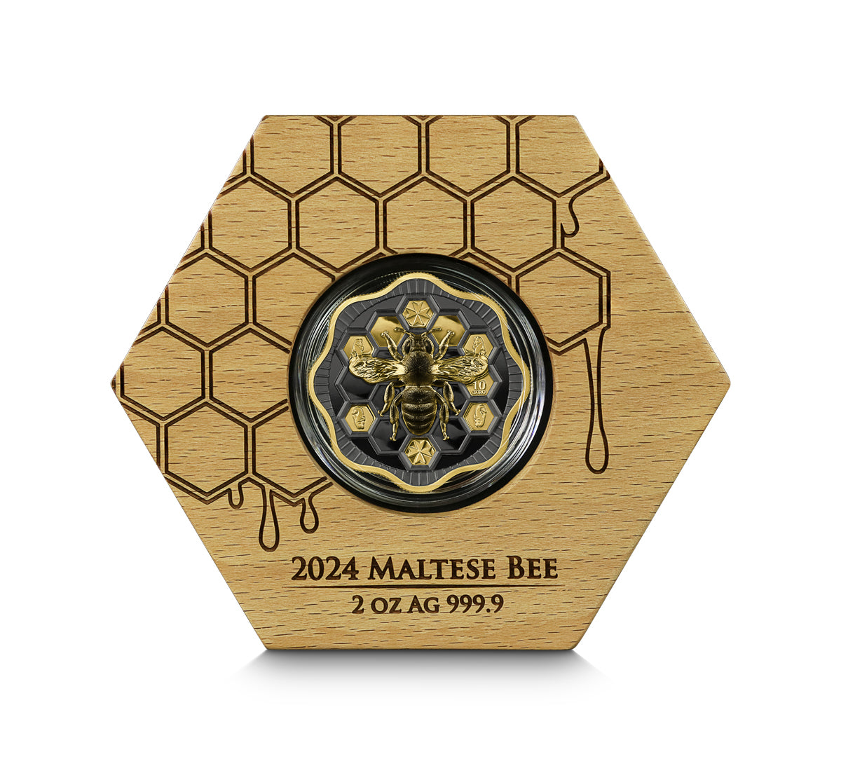 Malta Honigbiene - Maltese Bee - Germania Mint 2 oz Silbermünze High Relief Ruthenium Gelbgold