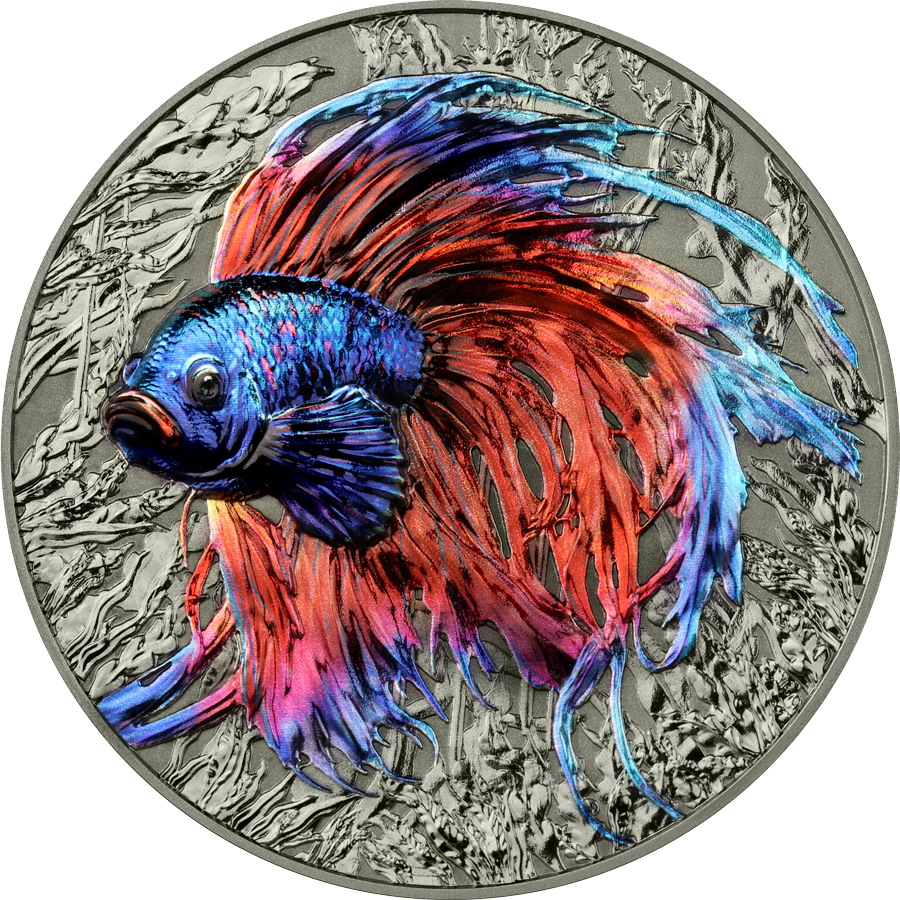 BETTA FISH - #2. - Representatives of the Specie - Germania Mint 1 oz Silbermünze Ruthenium High Relief