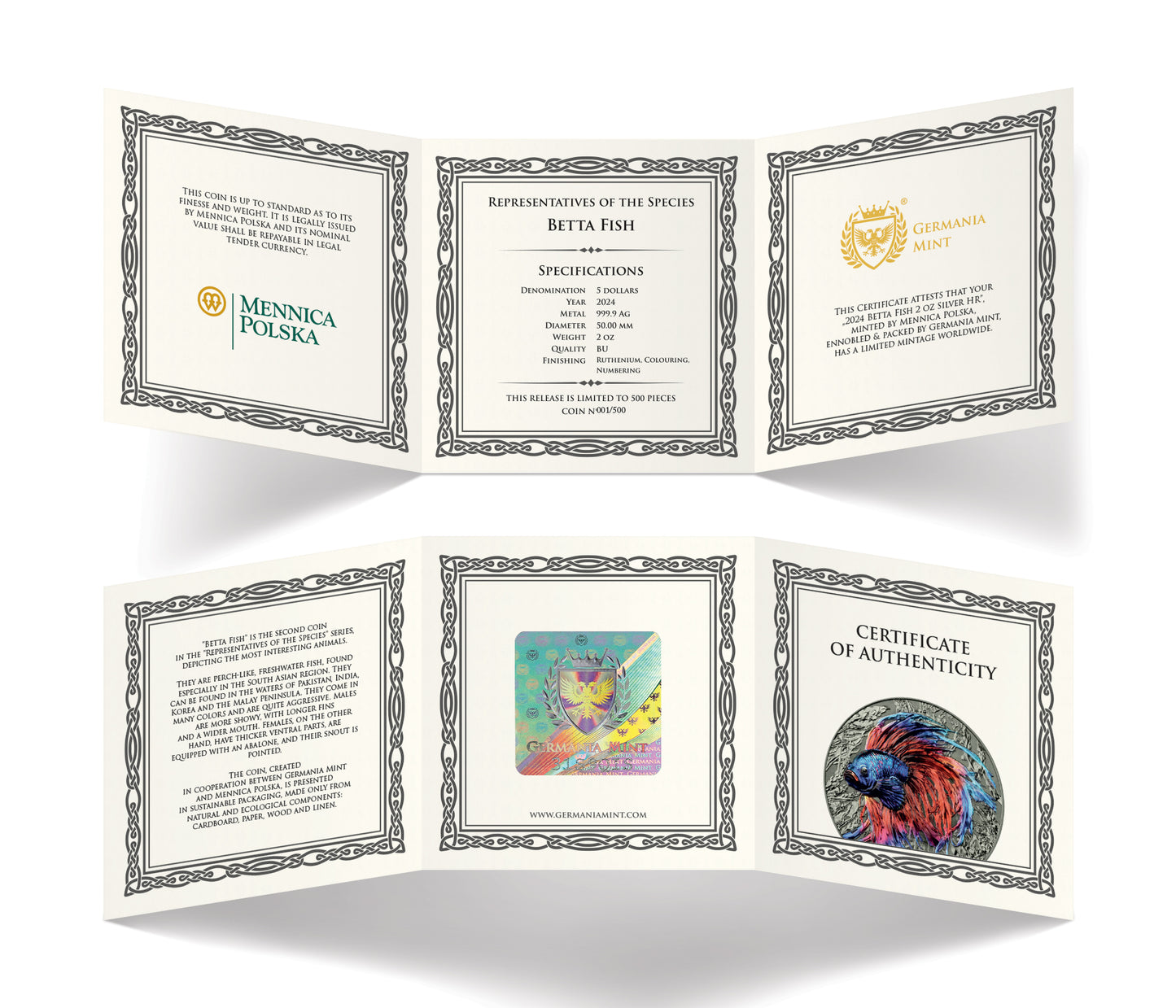 BETTA FISH - #2. - Representatives of the Specie - Germania Mint 1 oz Silbermünze Ruthenium High Relief