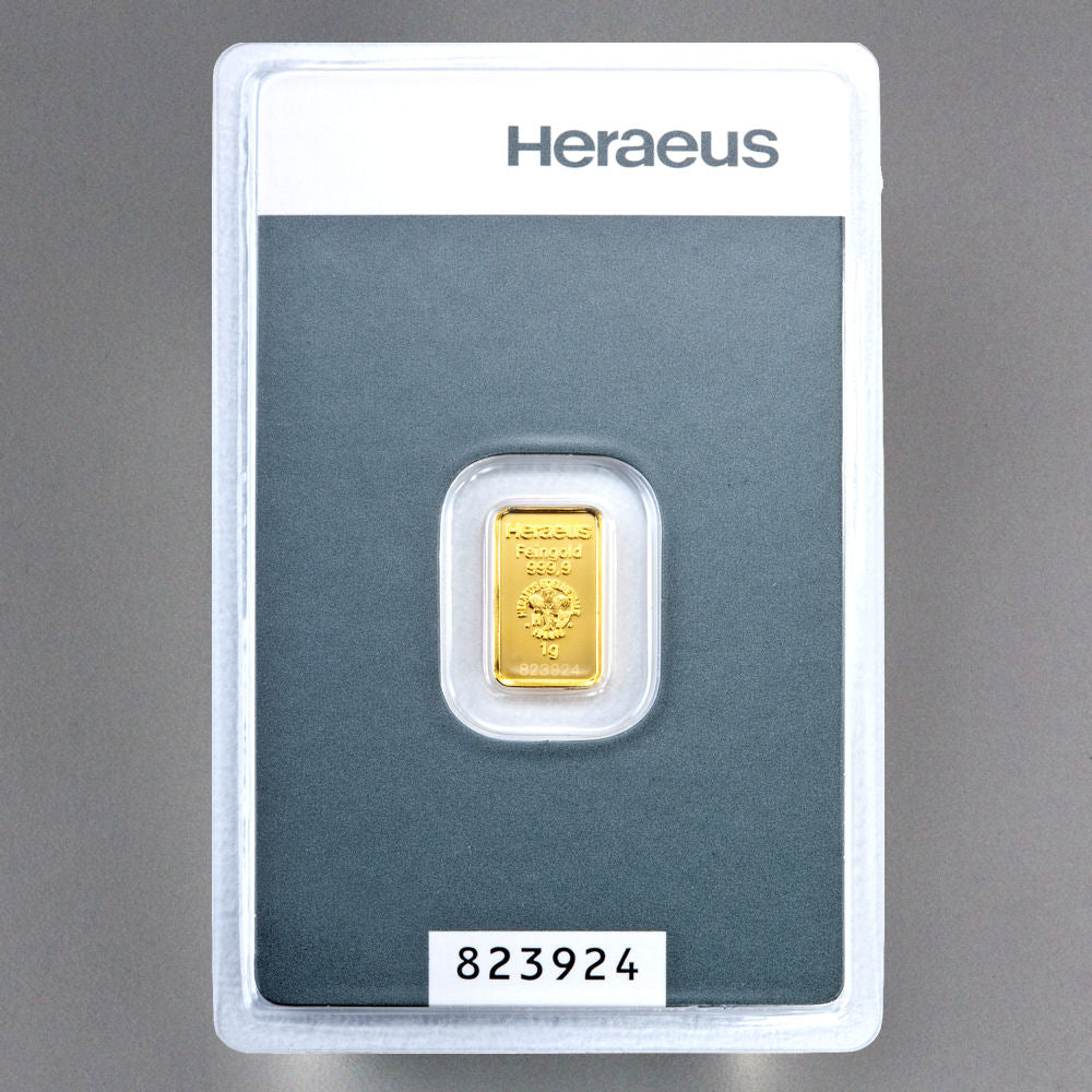 Goldbarren Kinebar 1 Gramm Heraeus 999 Feingold im Blister mit Zertifkat**