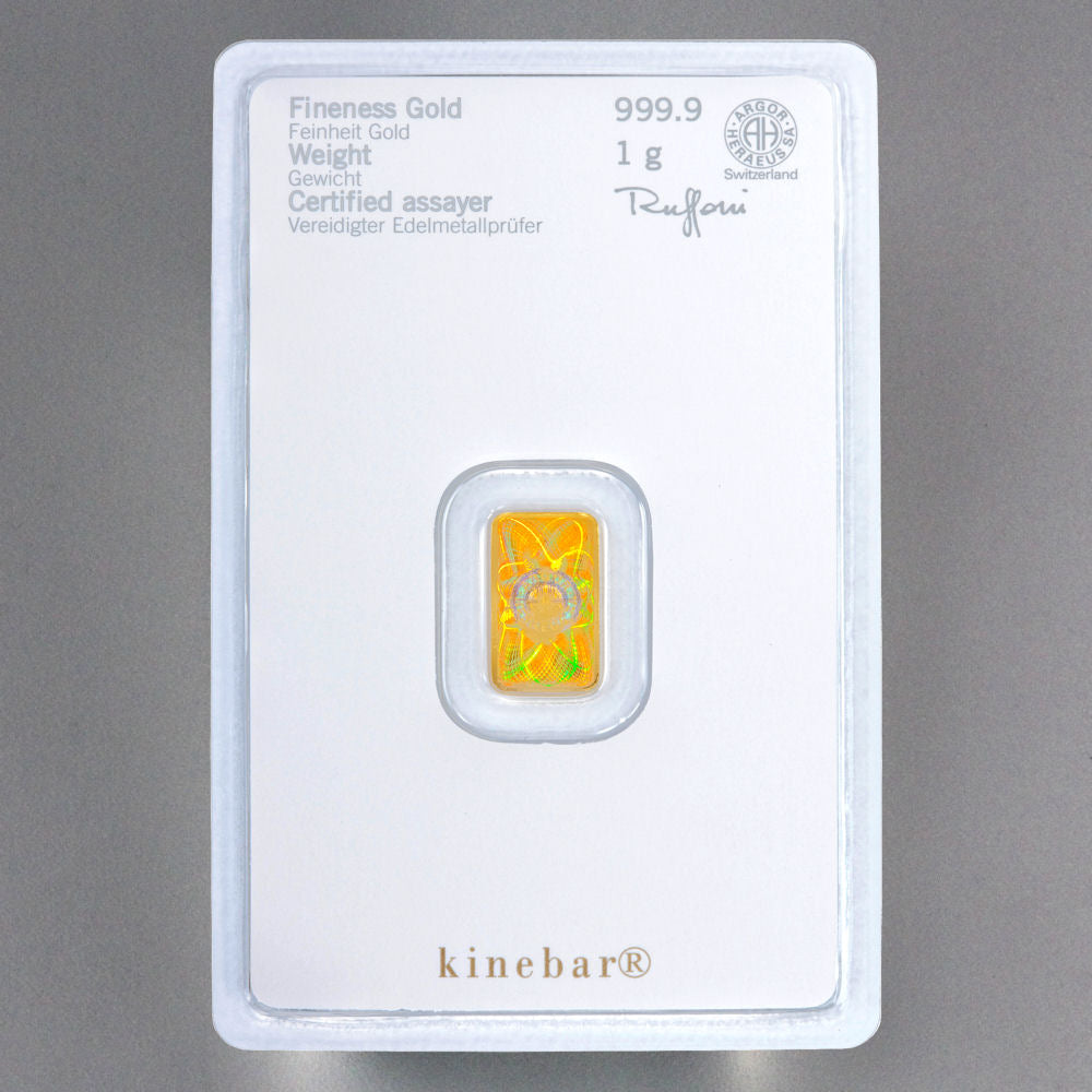 Goldbarren Kinebar 1 Gramm Heraeus 999 Feingold im Blister mit Zertifkat**