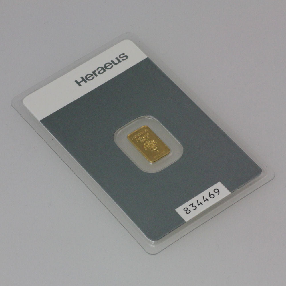 Goldbarren Kinebar 1 Gramm Heraeus 999 Feingold im Blister mit Zertifkat**