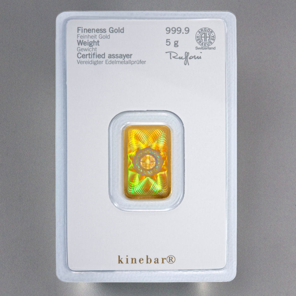 Goldbarren Kinebar 5 Gramm Heraeus 999 Feingold im Blister mit Zertifkat**